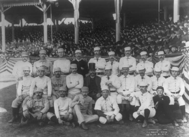 Baseball pitcher Old Hoss Radbourn pictured giving the finger to cameraman, 1886. (Back row, far left). First known photograph of the gesture. Photo Credit: 19th Century Baseball