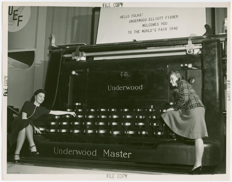 Two woman and the giant typewriter. Photo Credit: New York Public Library