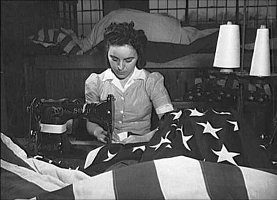 A seamstress in Annin Flagmakers' Verona plant sews an American flag to be used in 1943's 'March for Mac' - a rally of people who wanted President Douglas MacArthur to take the place of President Harry Truman. Photo Credit: Annin Flagmakers/North Jersey Website