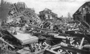 Homes shattered to pieces at Murphysboro, Illinois. Half the population in the city was homeless. About 1,200 homes were completely destroyed in an area 1 mile wide and 2 ½ miles long. Photo Credit: Jackson County Historical Society/NOAA