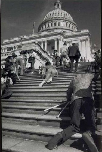 Disability activists participating in the "Capital Crawl" on March 12, 1990.