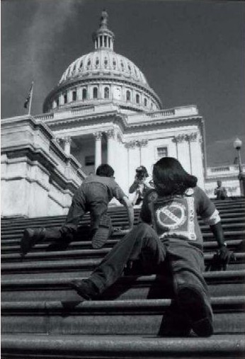 ADA supporters crawling up the steps of the U.S. Capital building on March 12, 1900.